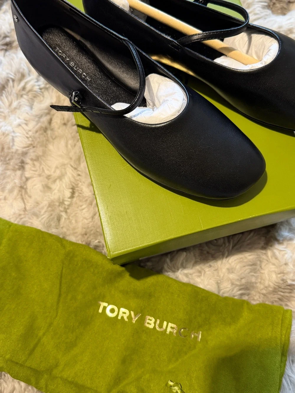 Tory Burch Black Leather Mary Jane Flats